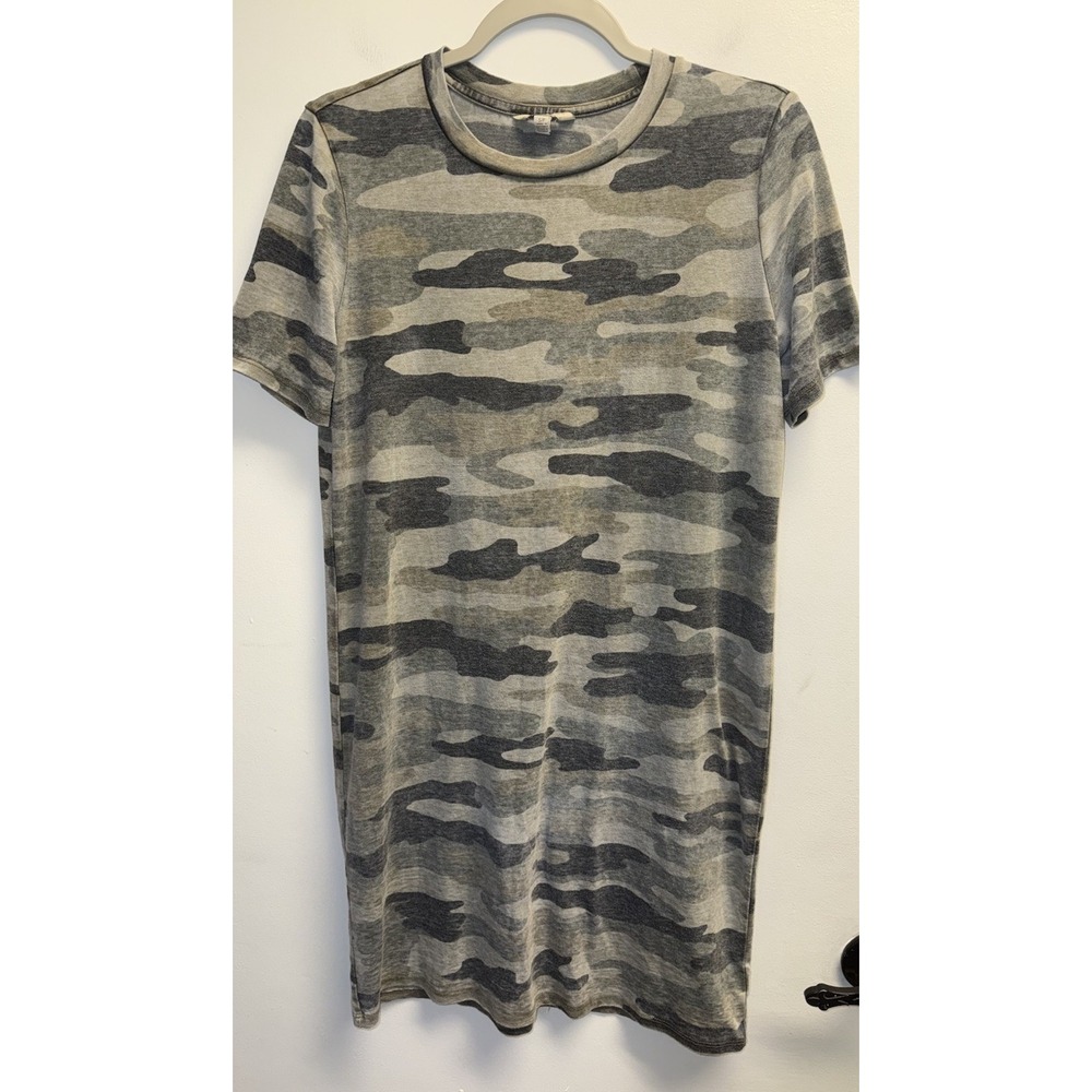 LUCKY BRAND Tee Shirt Dress Small Short Sleeve Green Camo Distressed